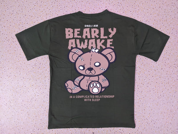 BEARLY AWAKE BLACK ANIME TSHIRT