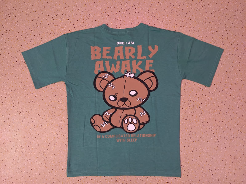 BEARLY AWAKE TEAL GREEN ANIME TSHIRT